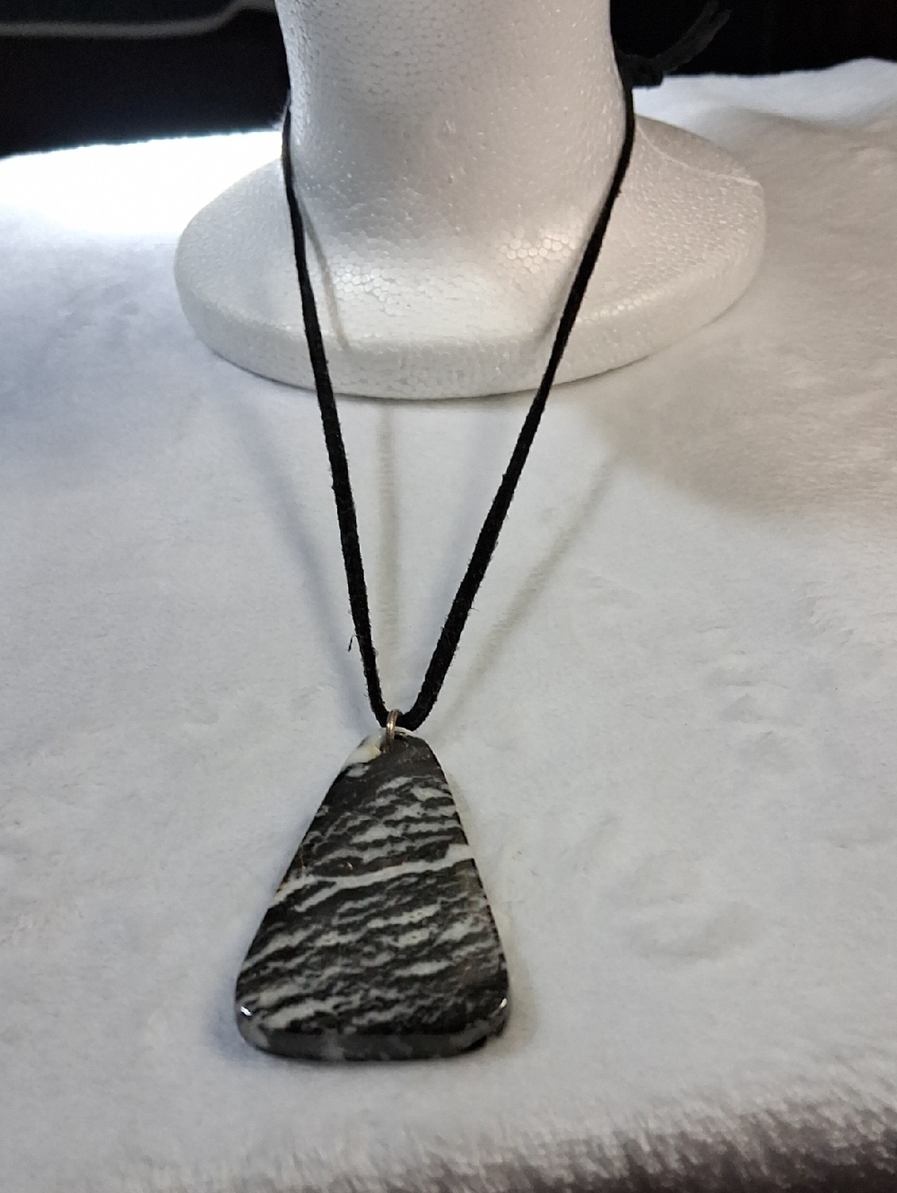 Black and White Striated Stone Pendant Necklace - Minimalist Women’s Jewelry
